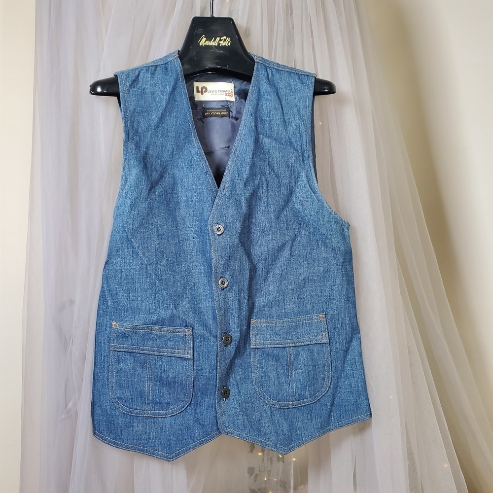Vintage‎ Levi's Panatela Denim Jean Vest 70s Western Cowboy Size M Med Wash